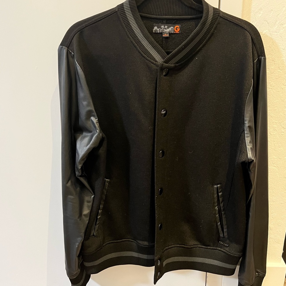 G By Guess Ribbed Knit Faux Leather Bomber Jacket